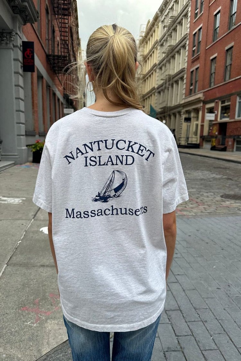 T-Shirt Brandy Melville Penelope Nantucket Island Grise Clair | CLY-02716018